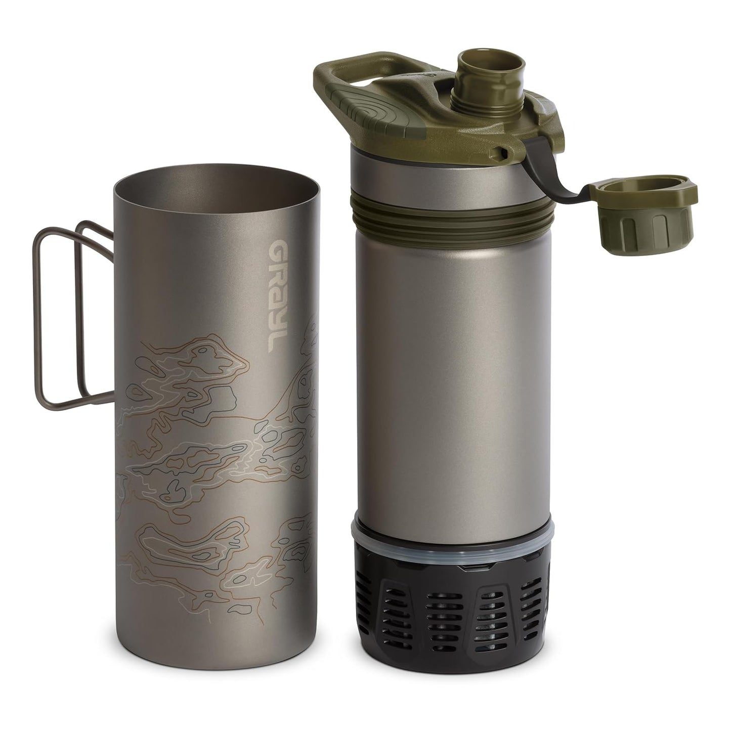 GeoPress Titanium 24 oz Water Purifier Bottle - Filter for Hiking, Camping