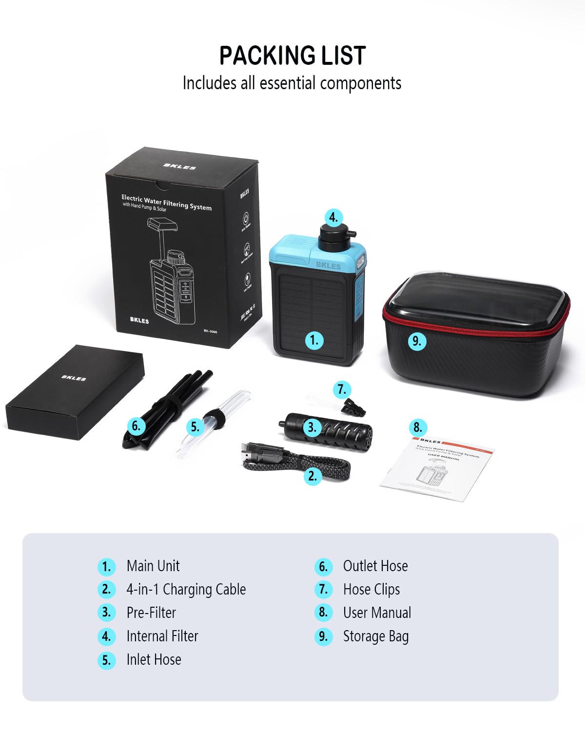 3-in-1 Solar Electric Water Filter with Hand Pump