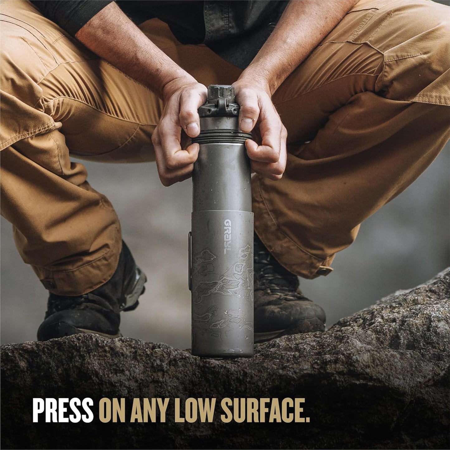 GeoPress Titanium 24 oz Water Purifier Bottle - Filter for Hiking, Camping