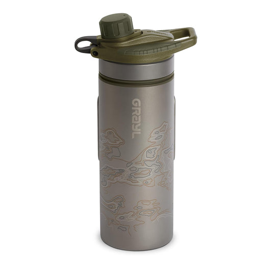 GeoPress Titanium 24 oz Water Purifier Bottle - Filter for Hiking, Camping