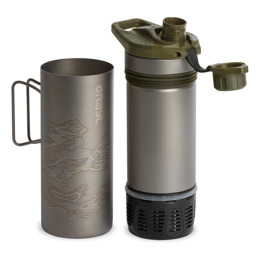 GeoPress Titanium 24 oz Water Purifier Bottle - Filter for Hiking, Camping